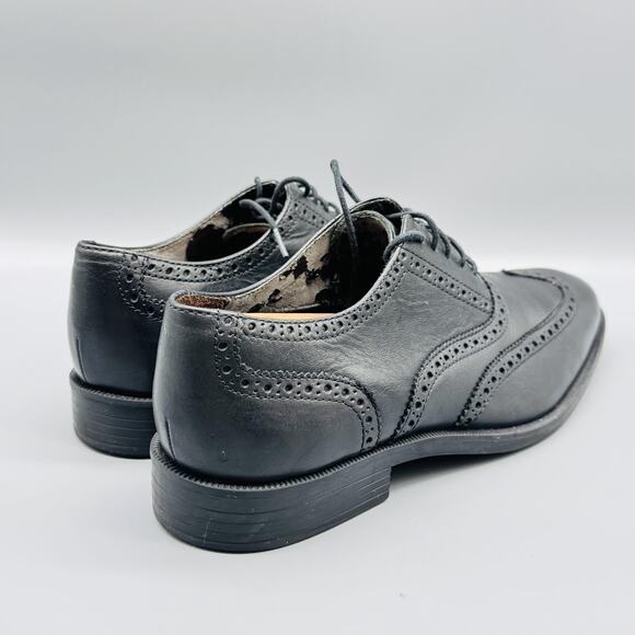 Cole Haan Shoes Men 9 Black Leather Wingtip Brogue Oxford Slip On Lace Up Dress - Picture 8 of 13